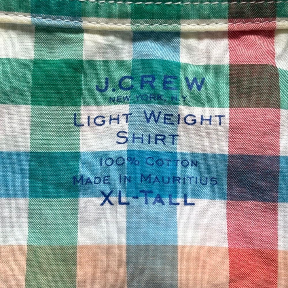 J.Crew Button Shirt Mens XL-Tall Multicolor Plaid Gingham Cotton Preppy Summer - Picture 2 of 8